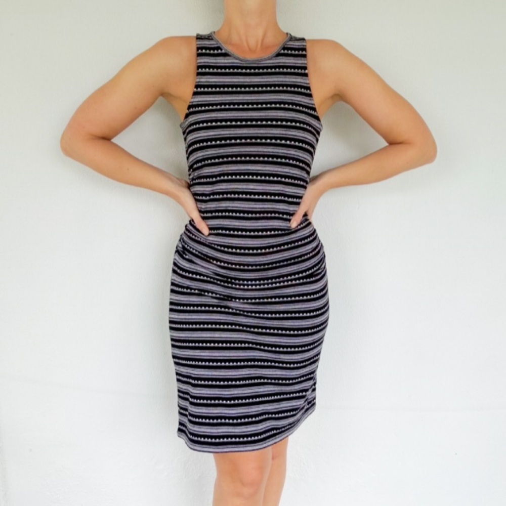 LOFT black white stripe ruched side sleeveless cotton  bodycon dress size XXSP